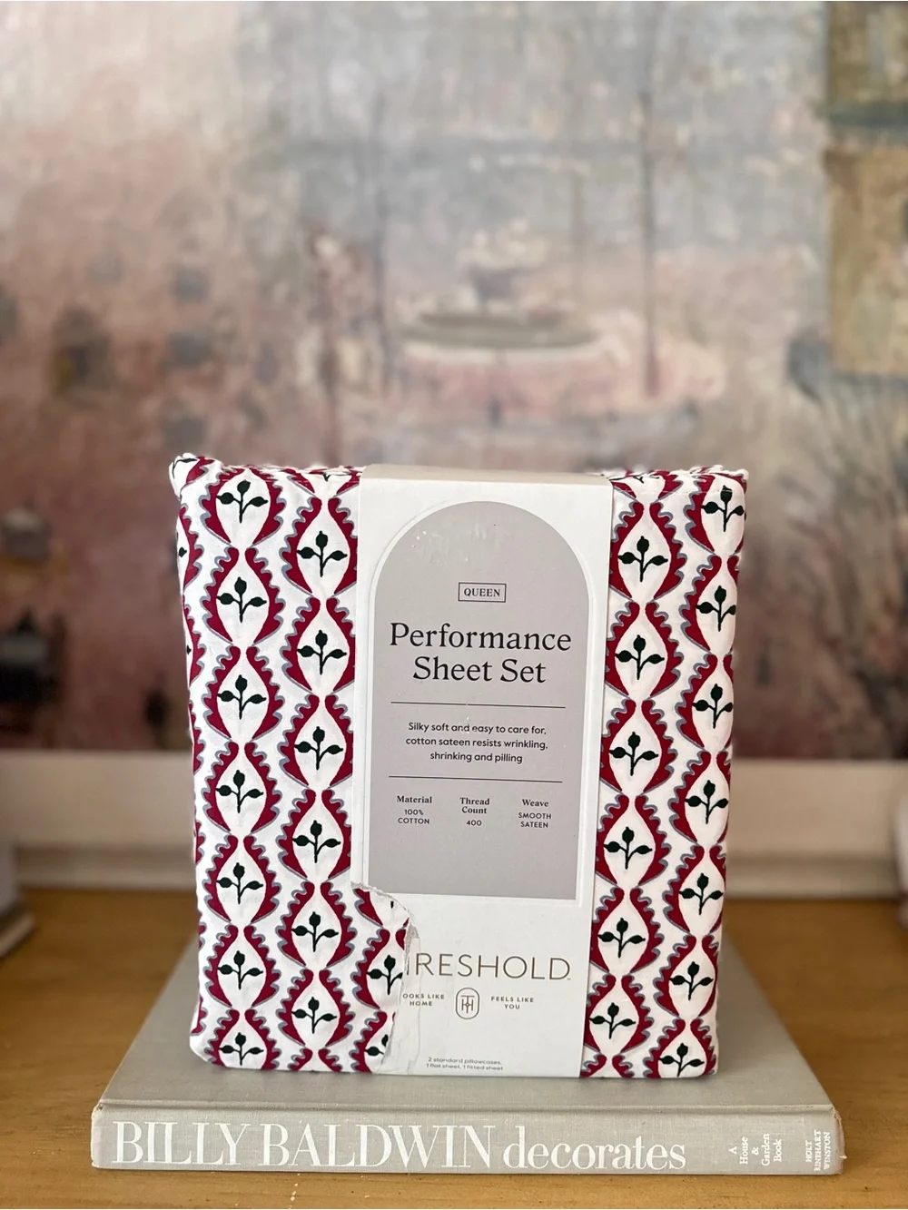 NWT Threshold 400 Thread Count Queen Performance Sheet Set Woodblock Leaf